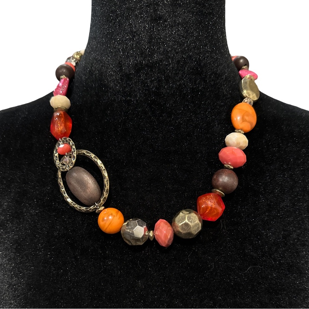 Ruby Rd Beaded Necklace Coral Gold tone Pink Beaded Adjustable Length